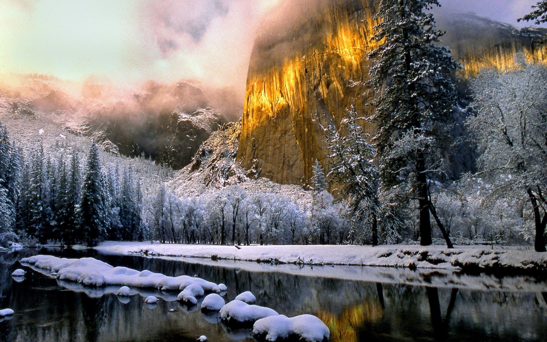 río paisaje palmeras montaña invierno paisajes heladas