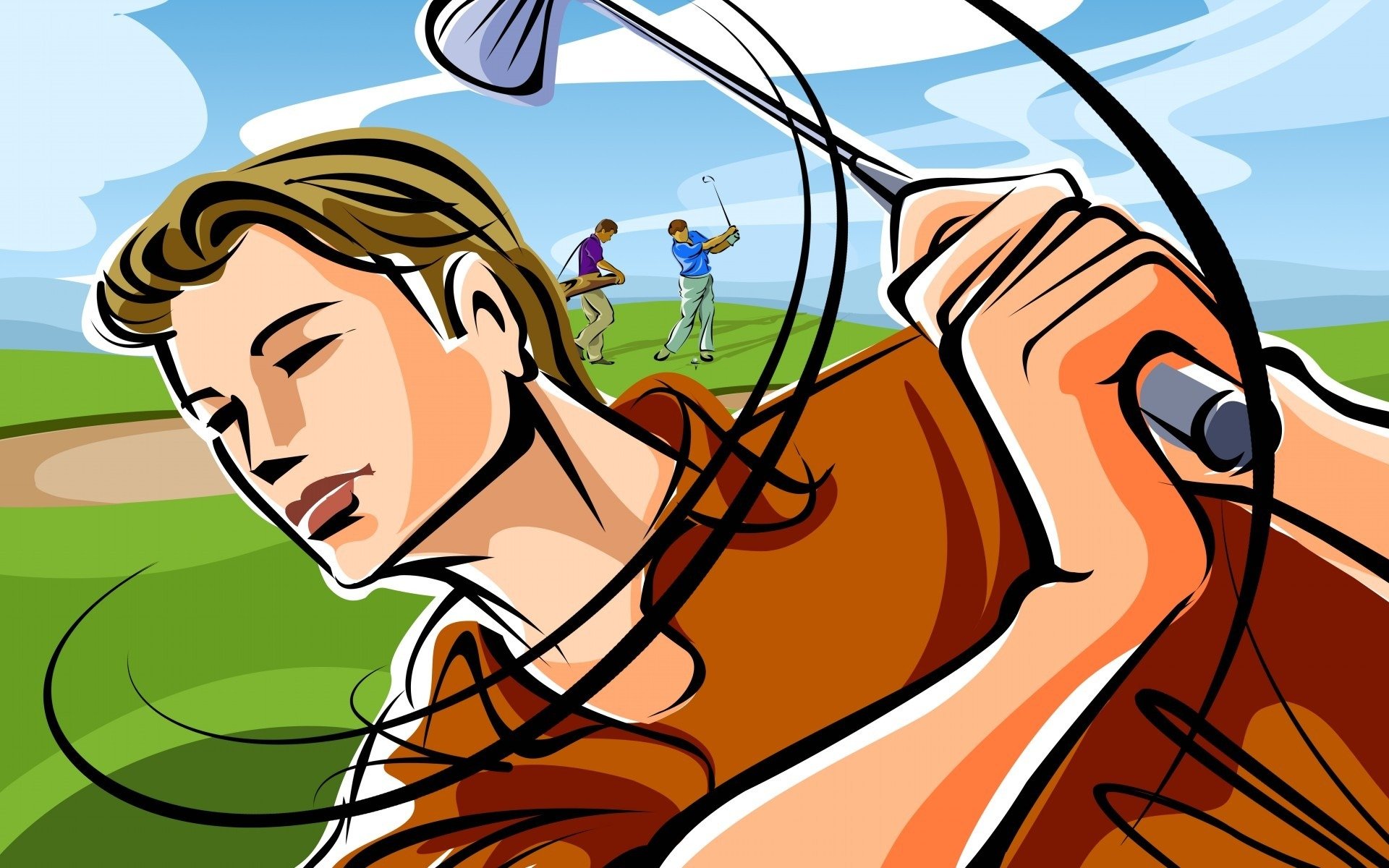 golf stick players the field strike picture vector