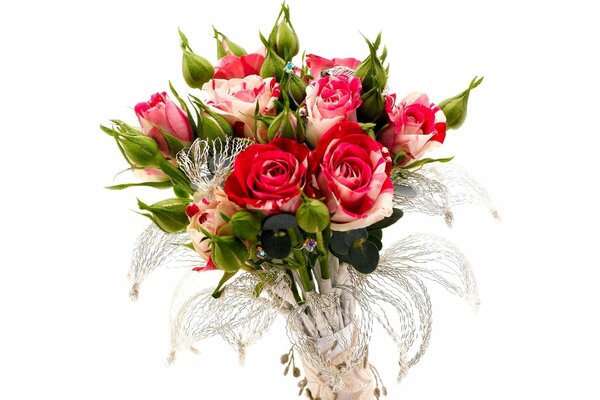 Wedding bouquet of white and red roses