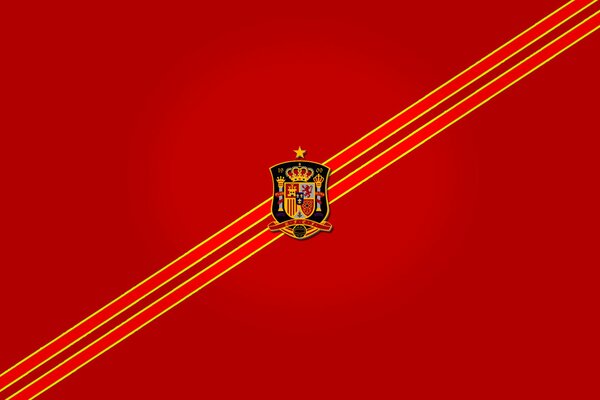 Emblema de la selección española de fútbol sobre fondo rojo