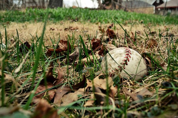 Na boisku leży piłka baseballowa