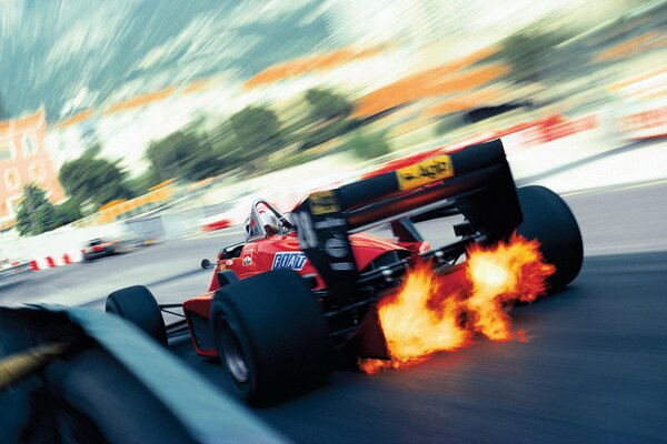 Formula One in Monaco with flames