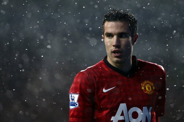 Le footballeur de Manchester United sous la pluie