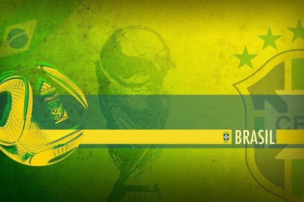 Мячик на фоне эмблемы кубка и бразилии