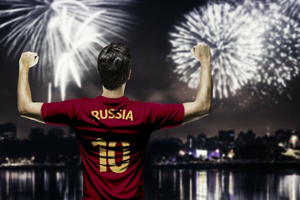 Fußballspieler der russischen Nationalmannschaft. Feuerwerk