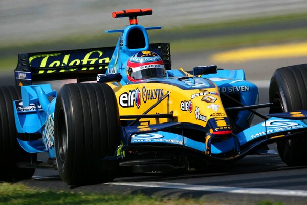 Formula 1 sports car blue with yellow