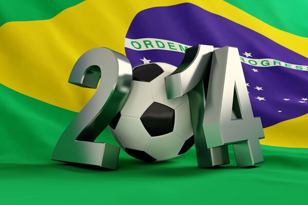 Copa mundial de fútbol de 2014 en la bandera de Brasil