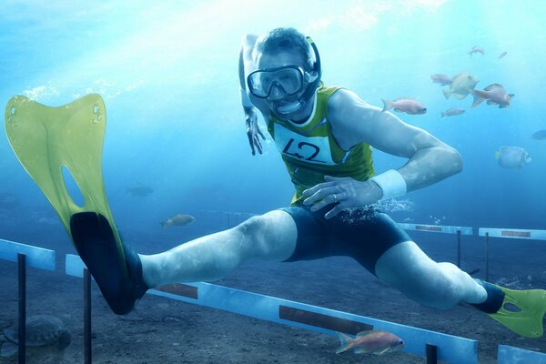 Coureur sportif dans l eau saute par-dessus l obstacle