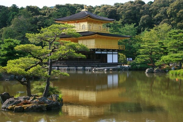 Japanese temple by the pond