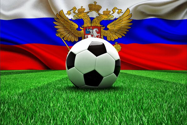 Ballon de football sur fond de drapeau de la Russie
