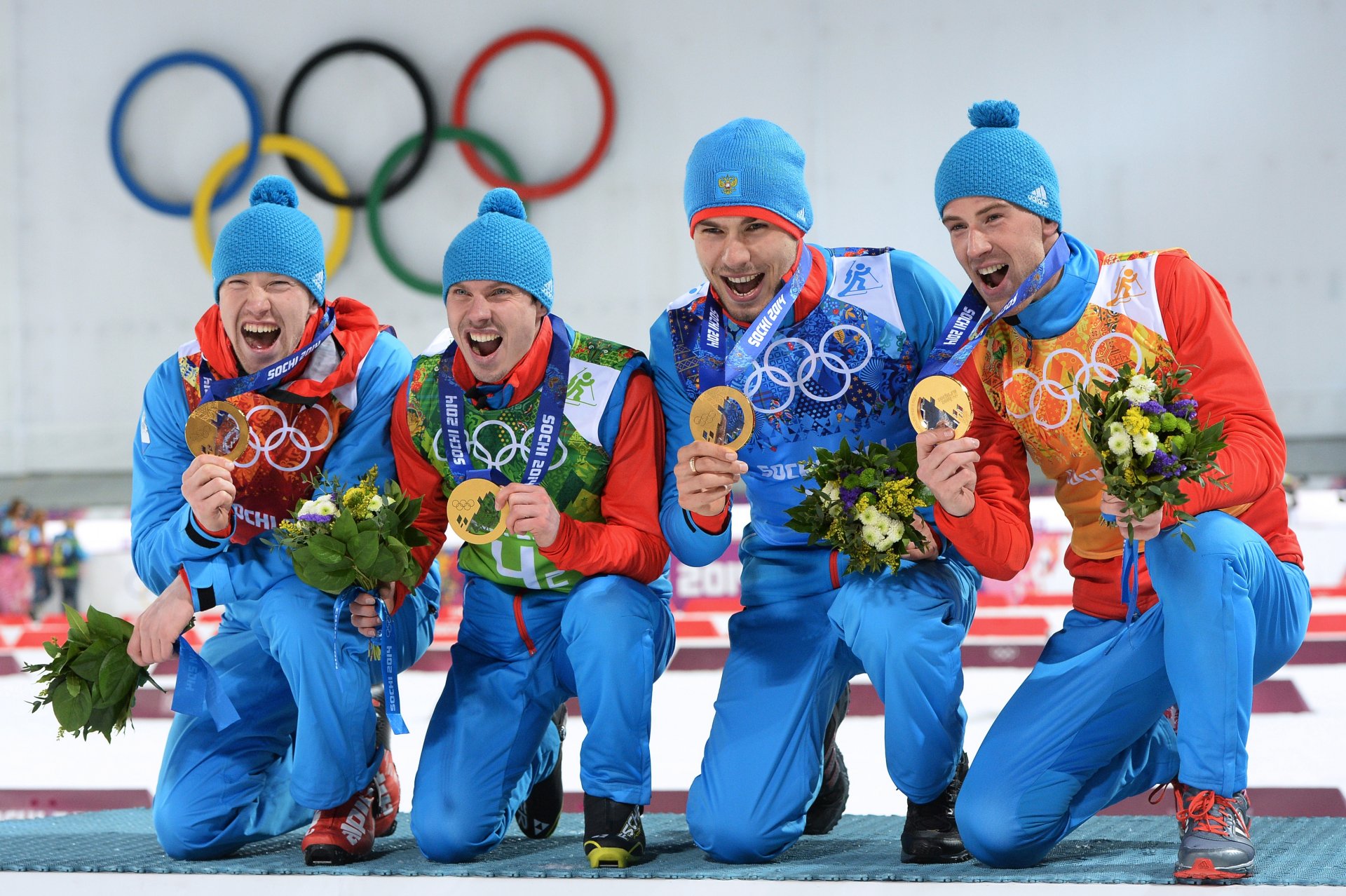 anton shipulin alexey volkov dmitry malyshko evgeny ustyugov staffetta biathlon sochi 2014 xxii giochi olimpici invernali russia campioni