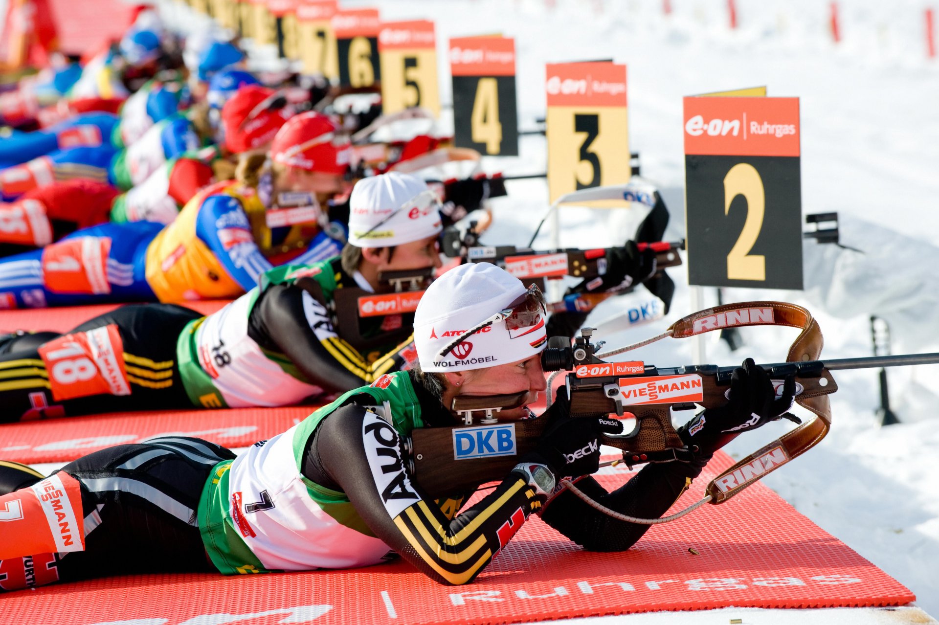 biathlon women shooting lying firing line rifle