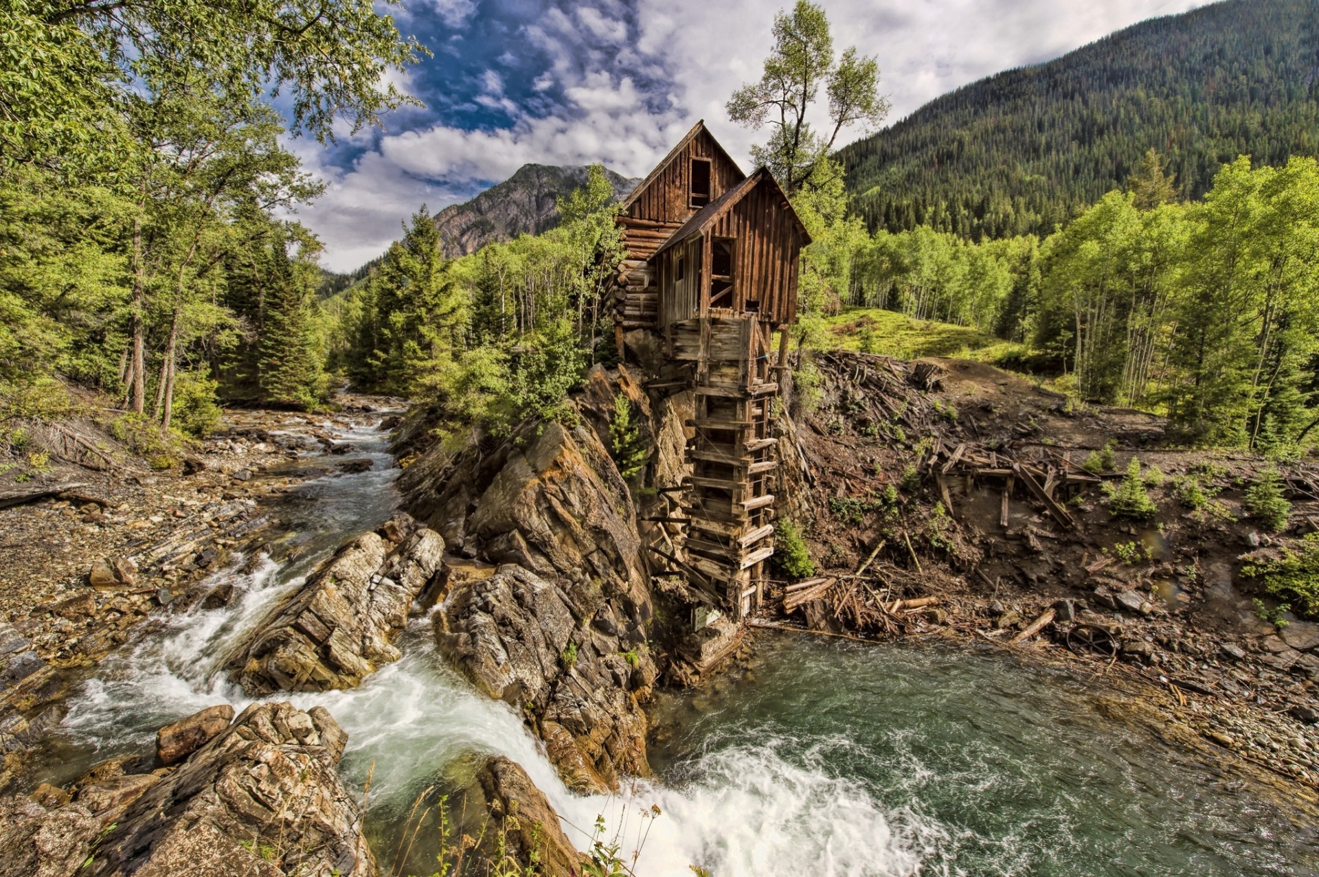 mulino ad acqua fiume mulino cristallo foresta colorado