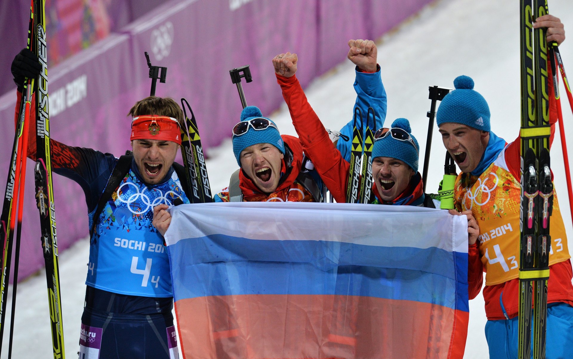 anton shipulin alexei volkov dmitry malyshko jewgeni ustjugow biathlon-staffel sotschi 2014 xxii olympische winterspiele russland