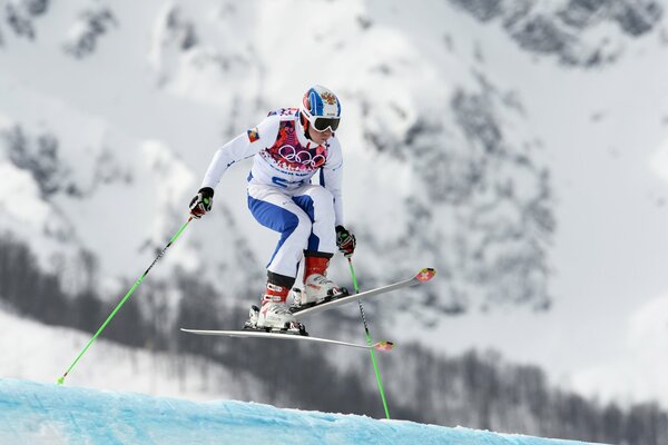 Russian skier performed a ski jump