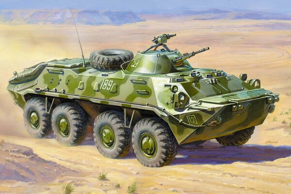 Rysunek Radziecki kołowy transporter opancerzony BTR-70