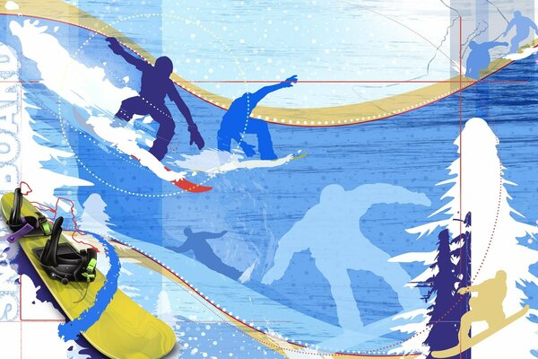 Abstraction of snowboarding in winter