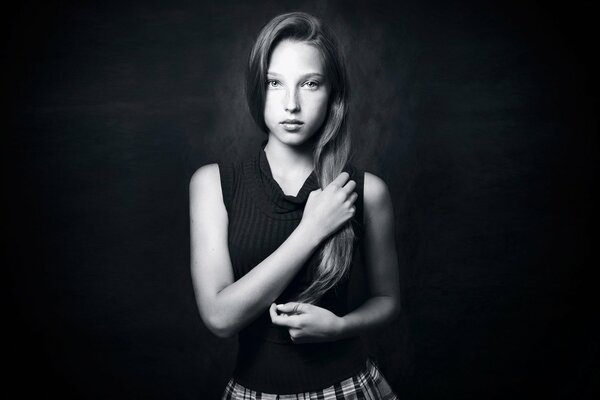 Portrait of a girl in black and white