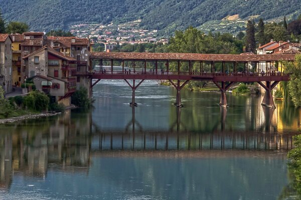 View of the wooden bridge over the river