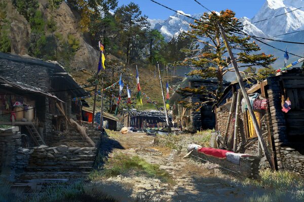 Bild des Dorfes mit dem Spiel far cry 4 mit guter Grafik