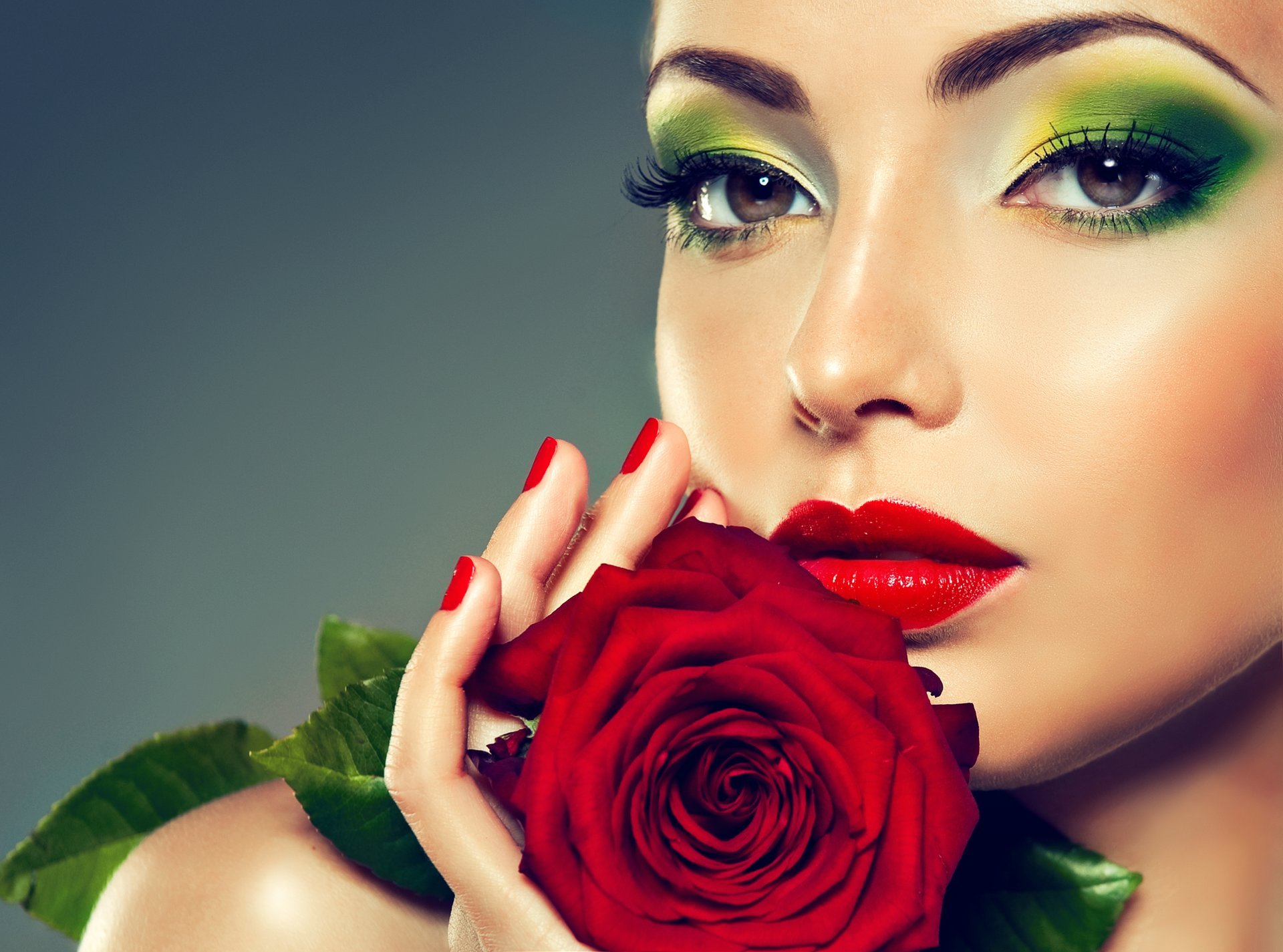 flower roses girl eyes lips woman rose red face beautiful