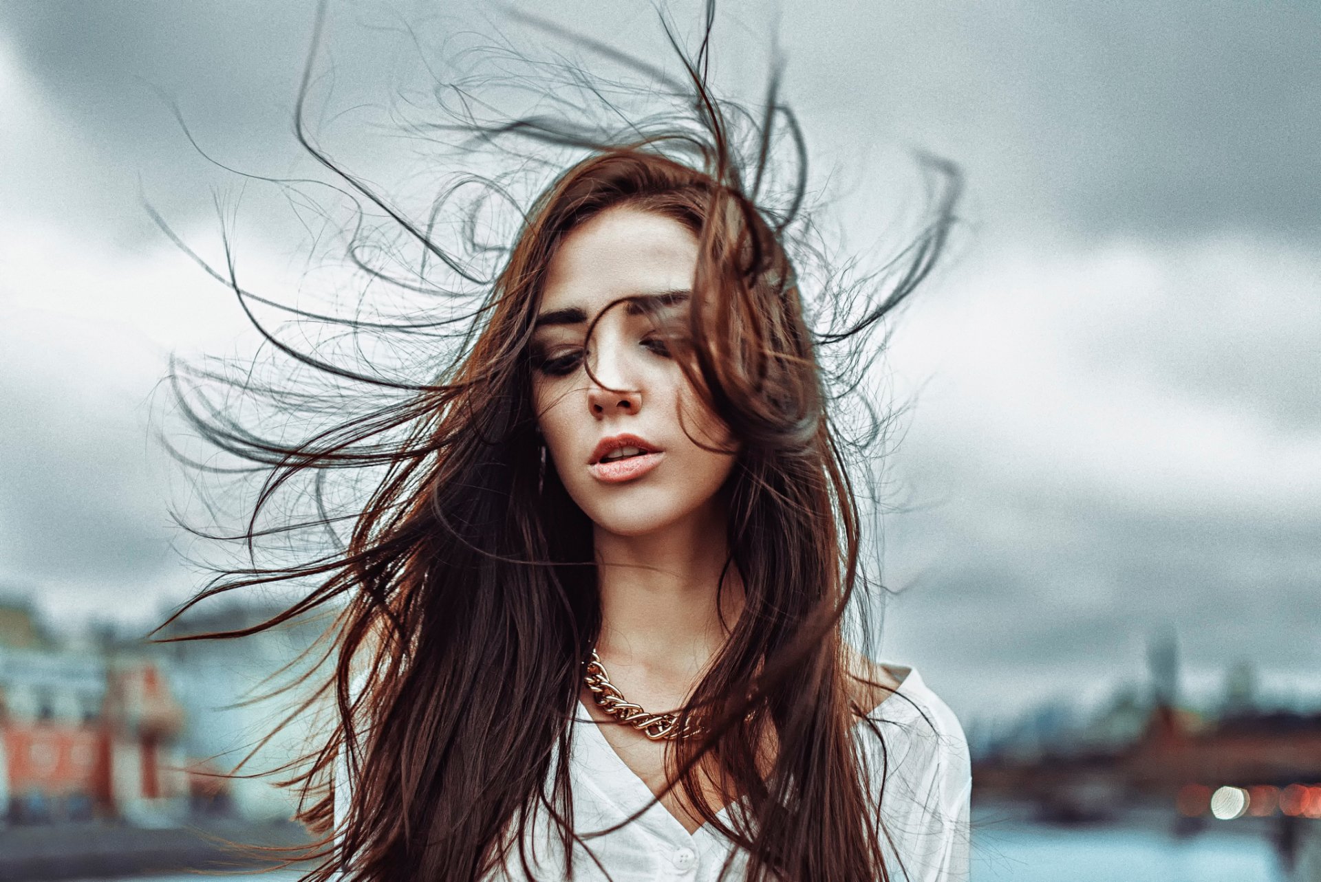 portrait hair wind town russia