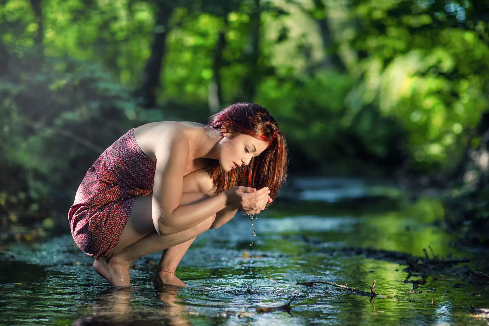 creek girl for water reflection nature