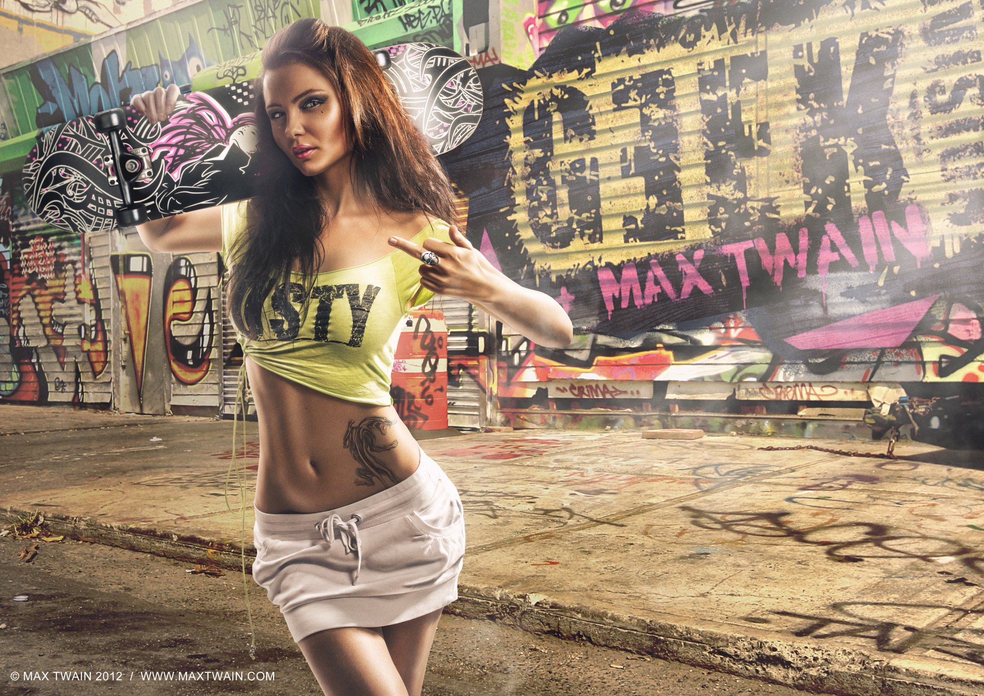 max twain girl street graffiti skateboard skirt tattoo