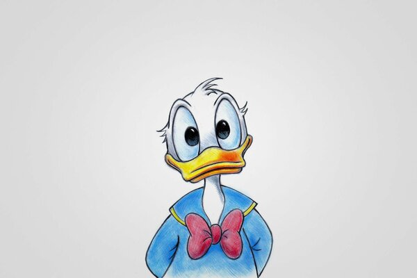 Duck with a red bow on the chest on a light background