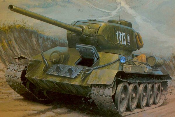 Kunst für den Tank t-34-85, der auf der Straße steht