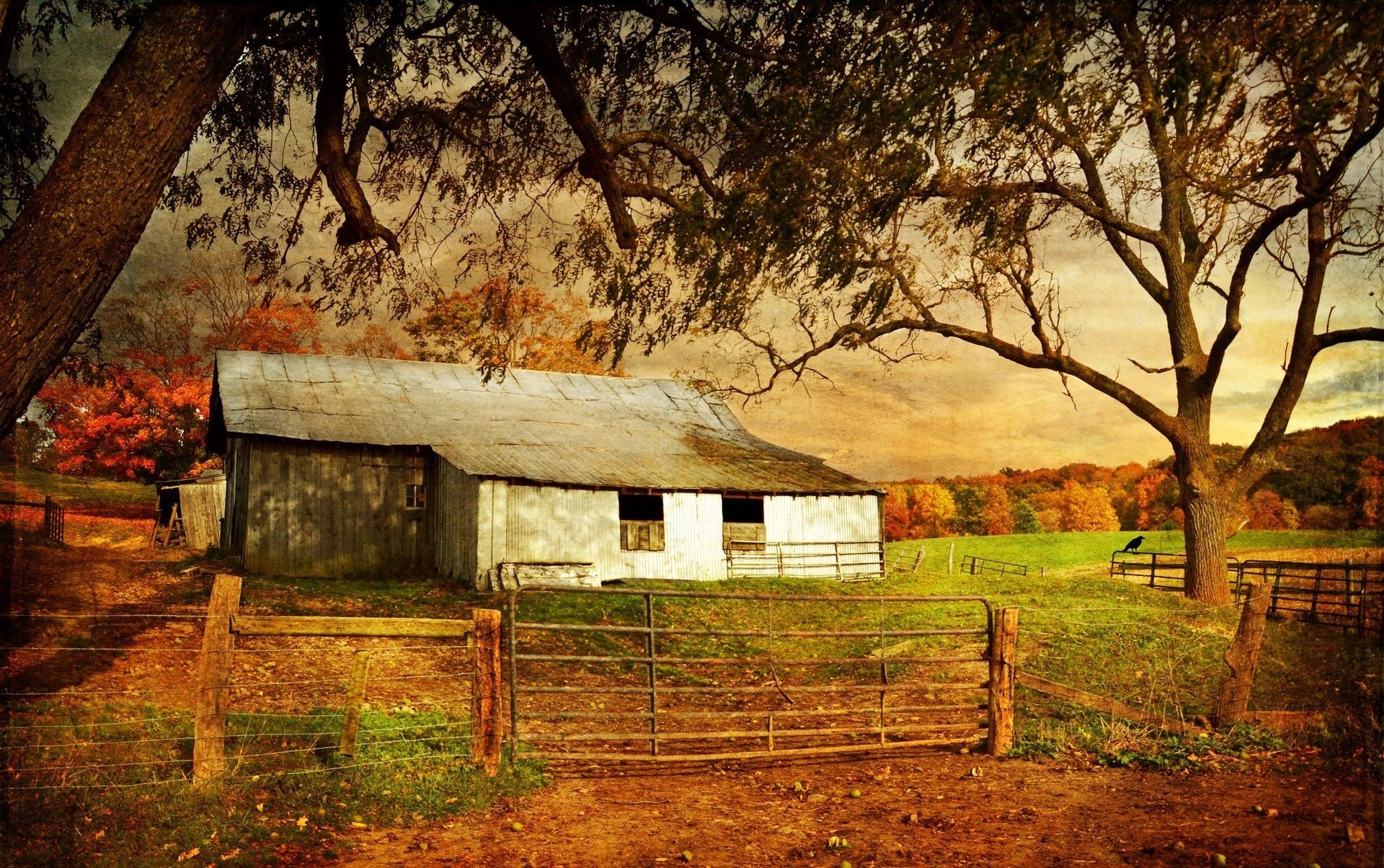 alter bauernhof herbst in virginia bäume zaun