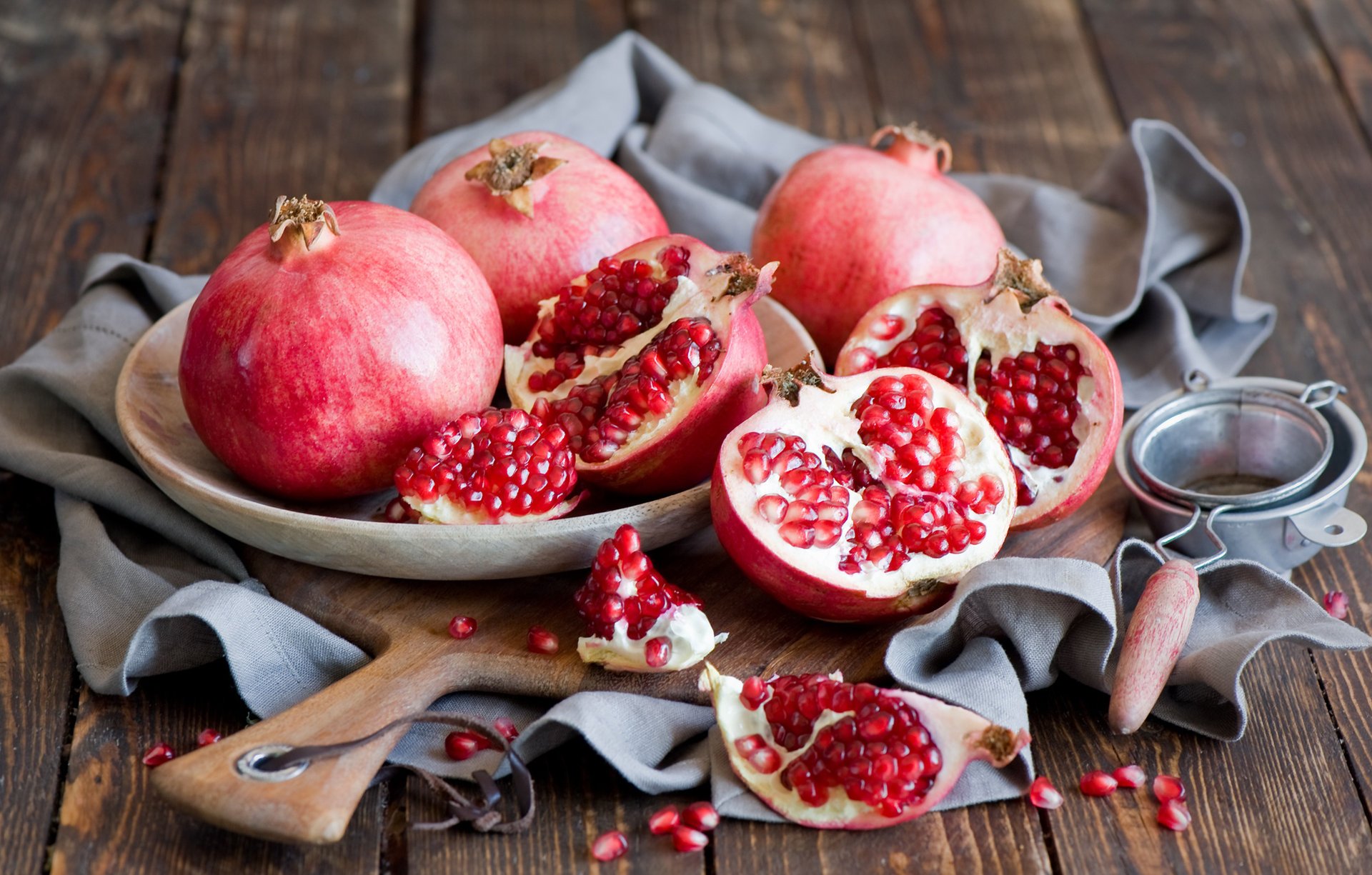 grenades dishes fruit grain still life red