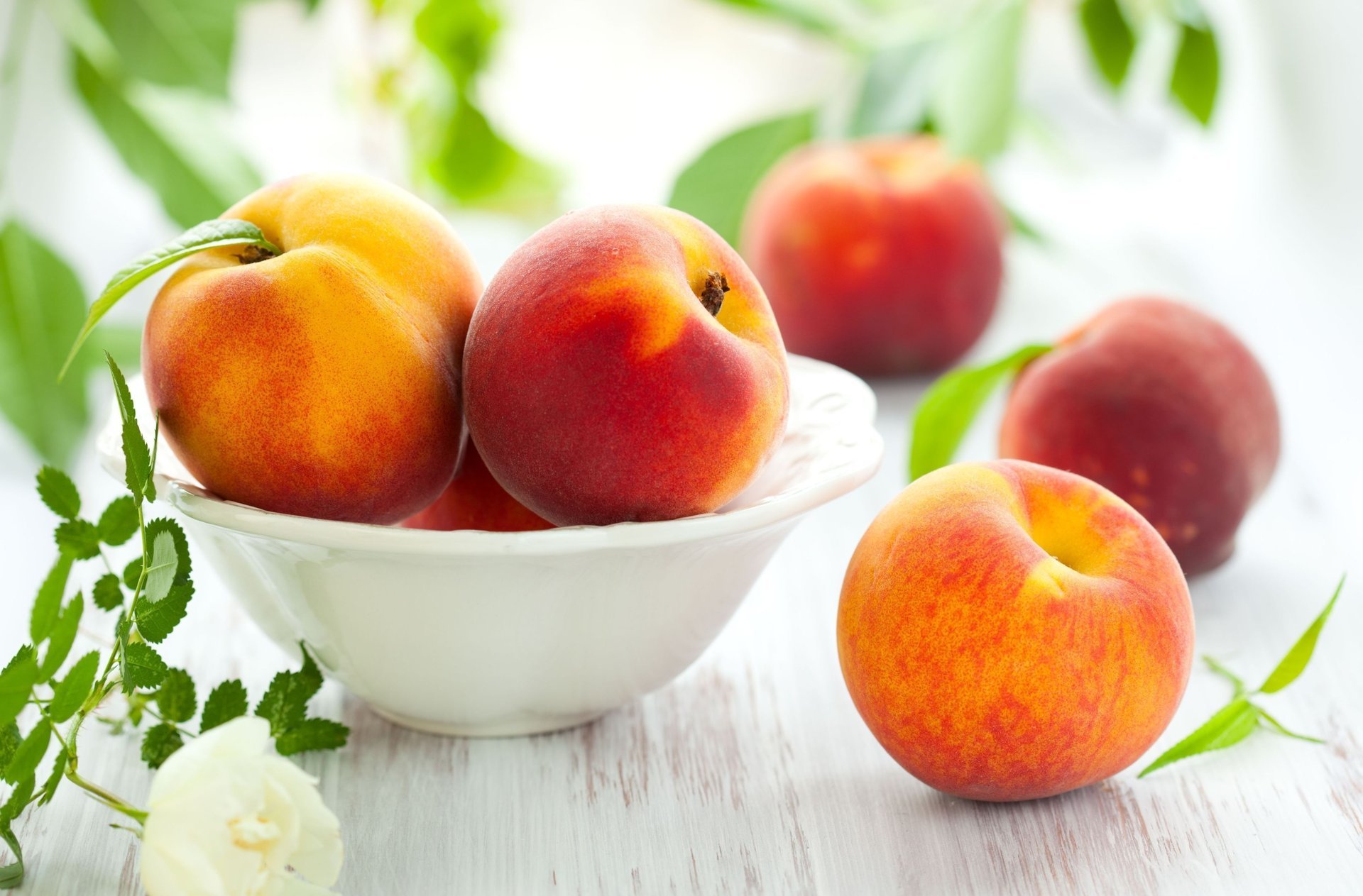 fond nourriture feuilles pêche fruits nectarine pêches