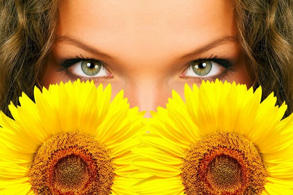 Foto ojos y girasol transmisión de la mirada