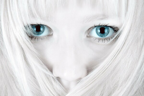 Fille albinos avec des yeux bleus