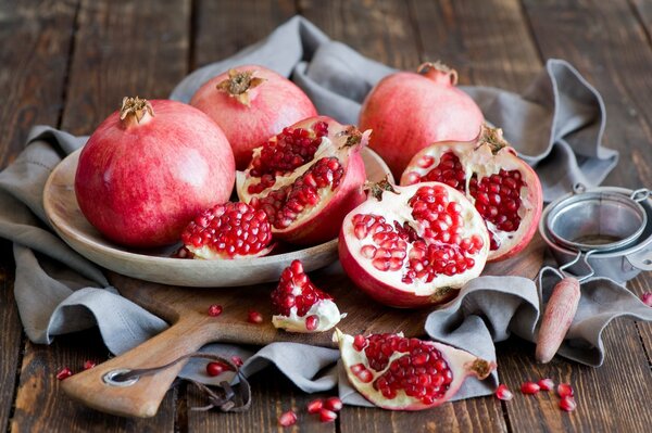 Still life, pomegranates, fruits, pomegranate seeds