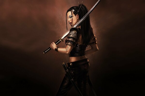 Animowana dziewczyna wojownik z mieczem