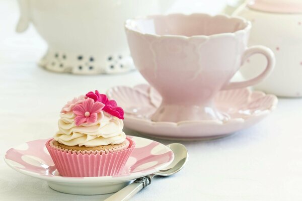 Cake on a saucer, dessert, cream cake