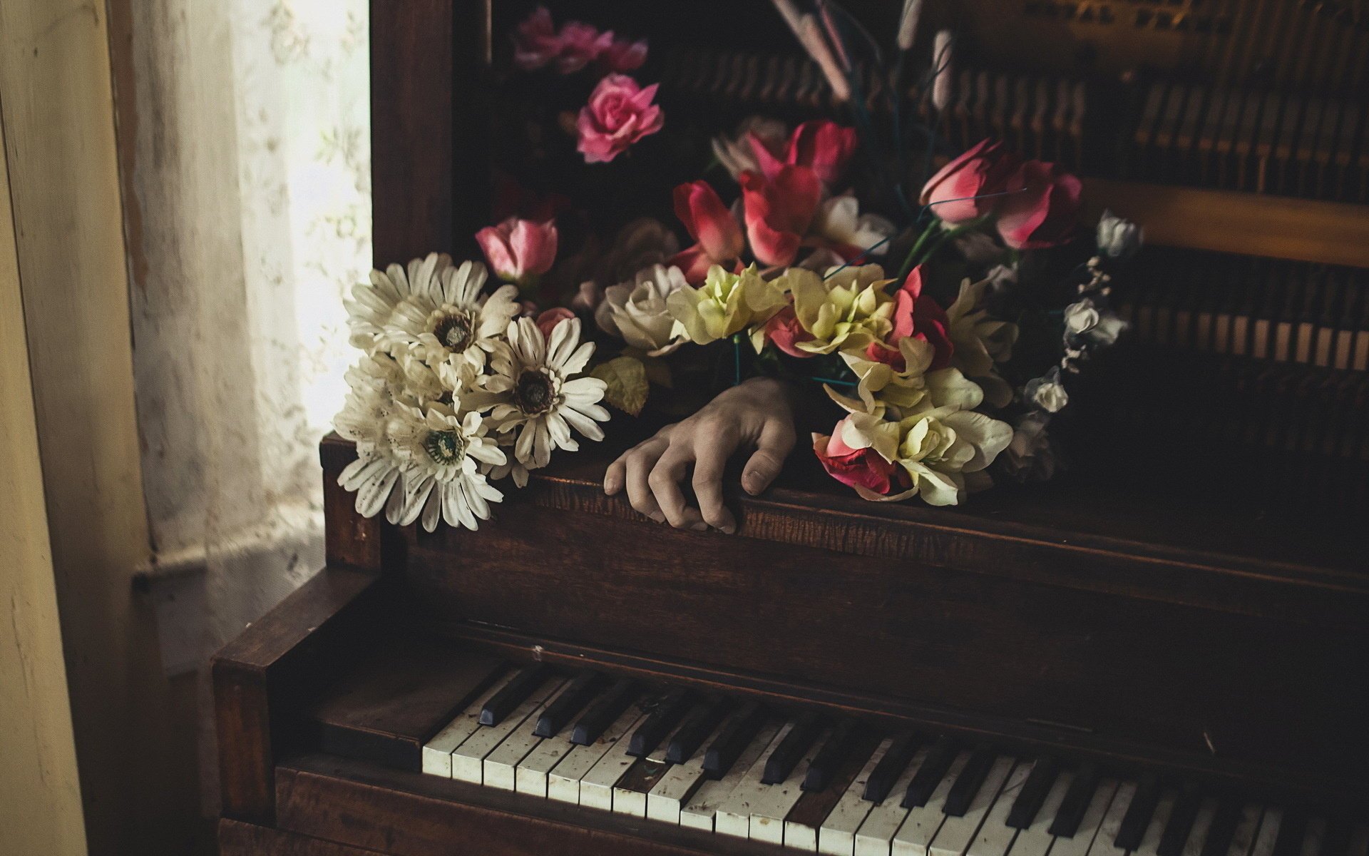 piano fleurs main musique