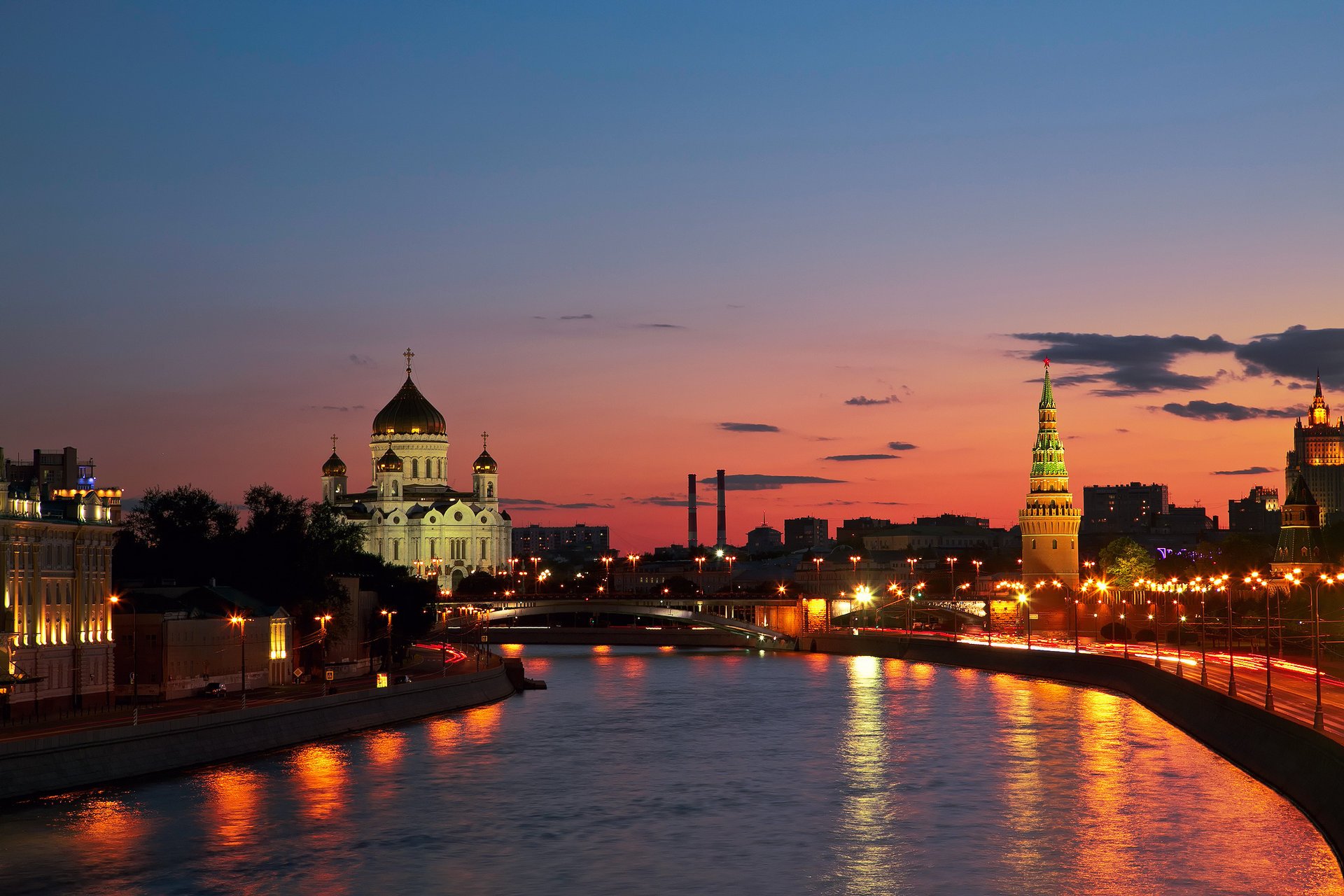 russland stadt sonnenuntergang fluss moskau