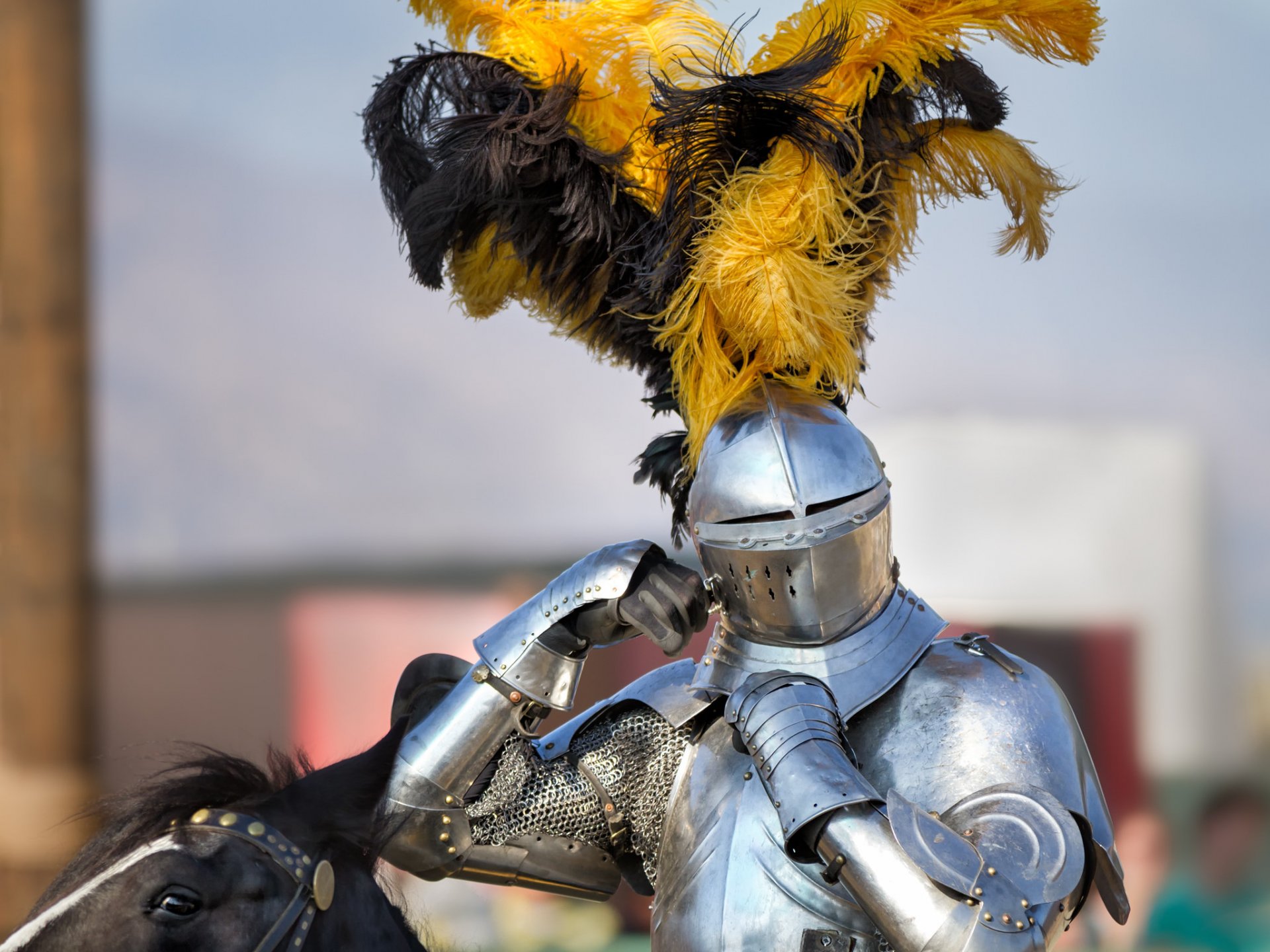 knight armour metal helmet feather