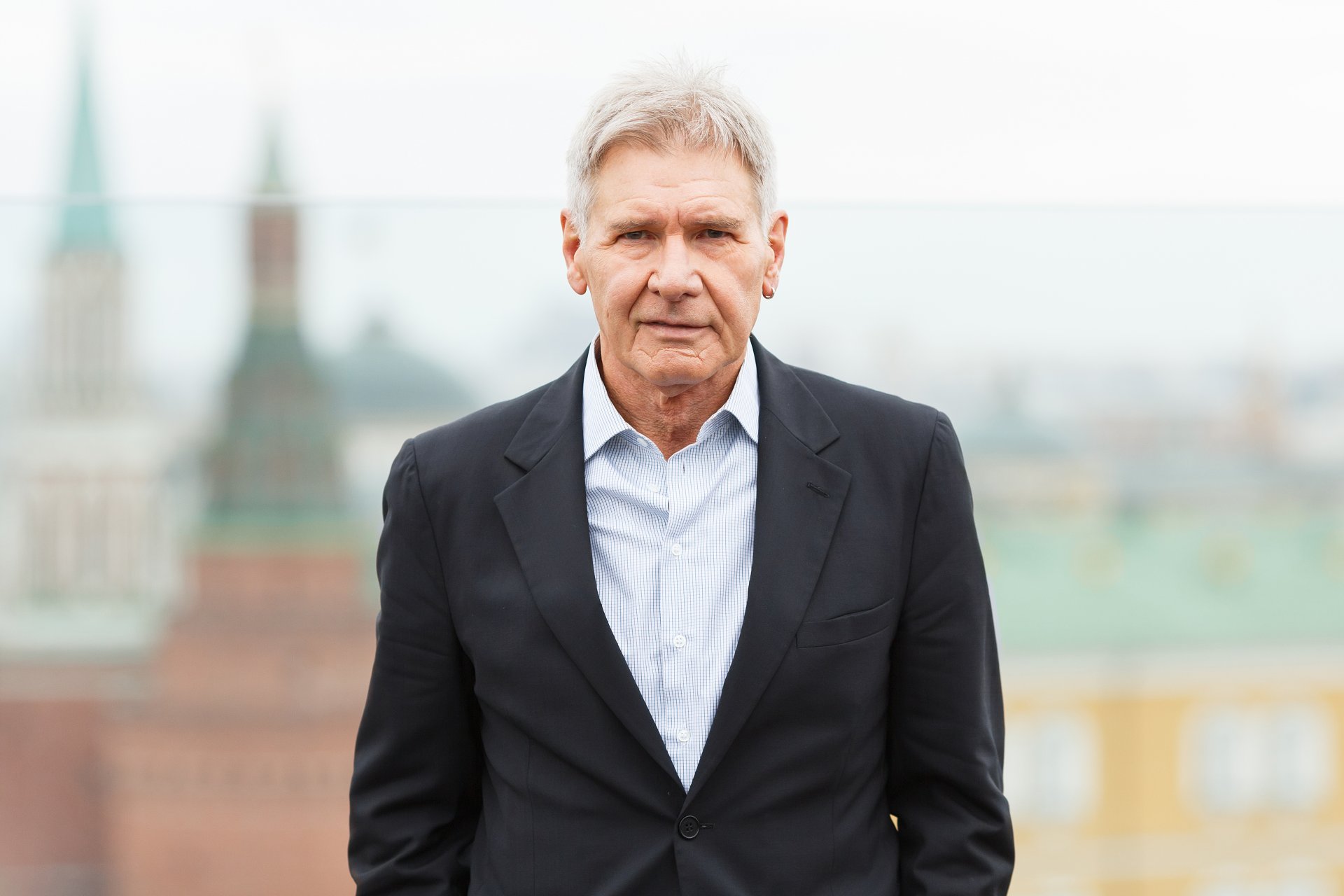 harrison ford estrella de hollywood actor representar traje sonrisa