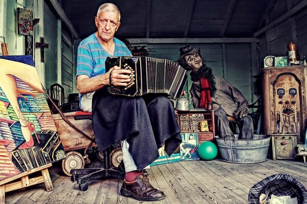 Un hombre toca la armonía en un ambiente creativo