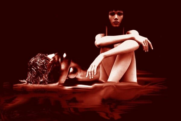 Two women in a pool of blood