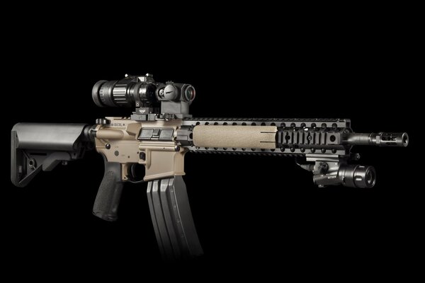 Semi-automatic rifle on a black background