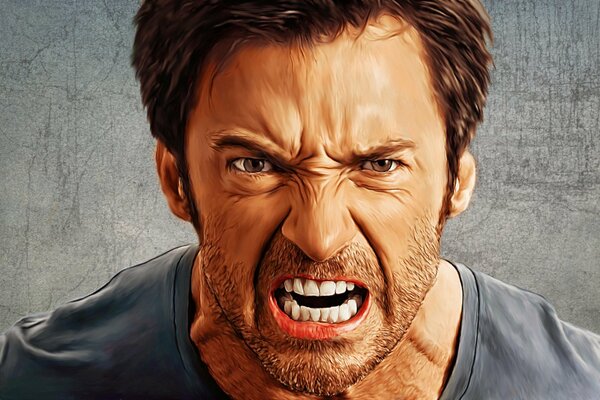 Retrato de Hugh Jackman enojado