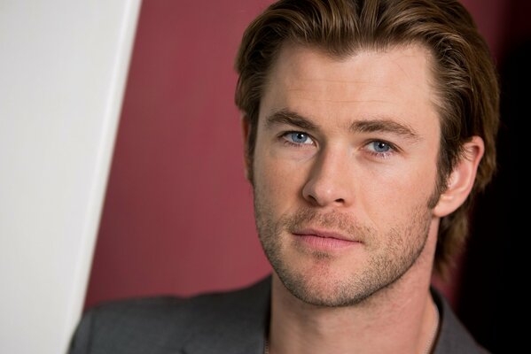 Actor Chris Hemsworth s face in full-face close-up