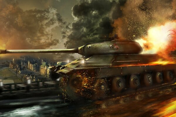 World of tanks, czołg w ognistym dymie