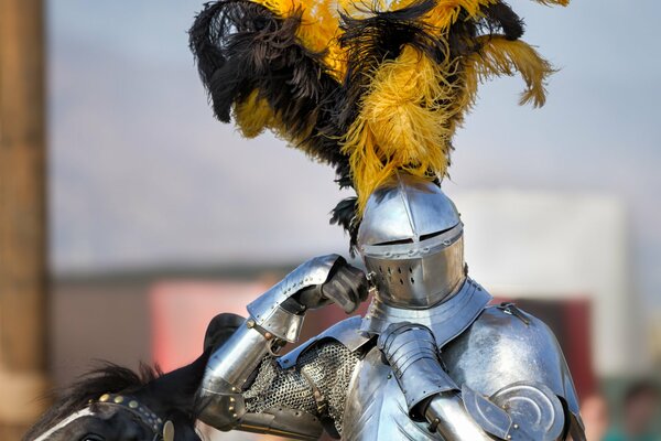Рыцарь в доспеха и шлеме с перьями
