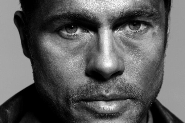 Black and white portrait of the famous Brad Pitt